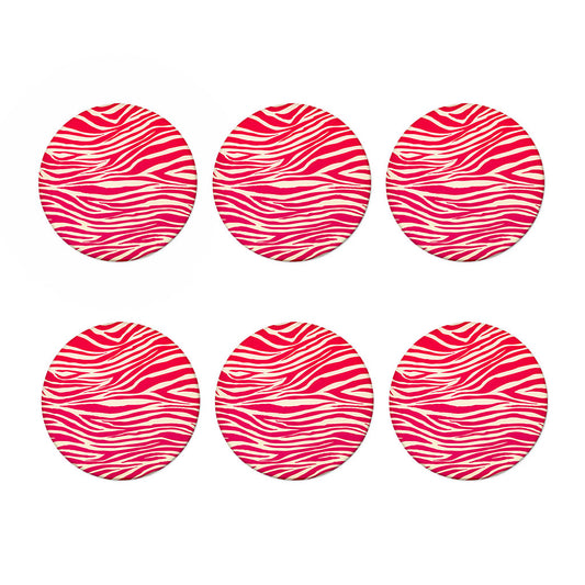 Hot Pink Zebra Pattern Print Coaster Set