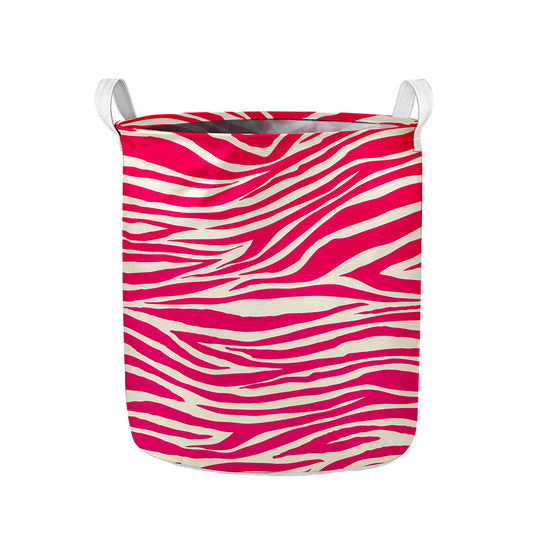 Hot Pink Zebra Pattern Print Collapsible Laundry Basket
