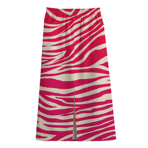 Hot Pink Zebra Pattern Print Cotton Front Slit Maxi Skirt