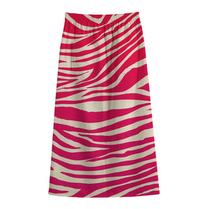 Hot Pink Zebra Pattern Print Cotton Front Slit Maxi Skirt