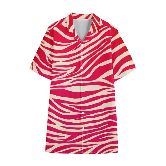 Hot Pink Zebra Pattern Print Cotton Hawaiian Shirt
