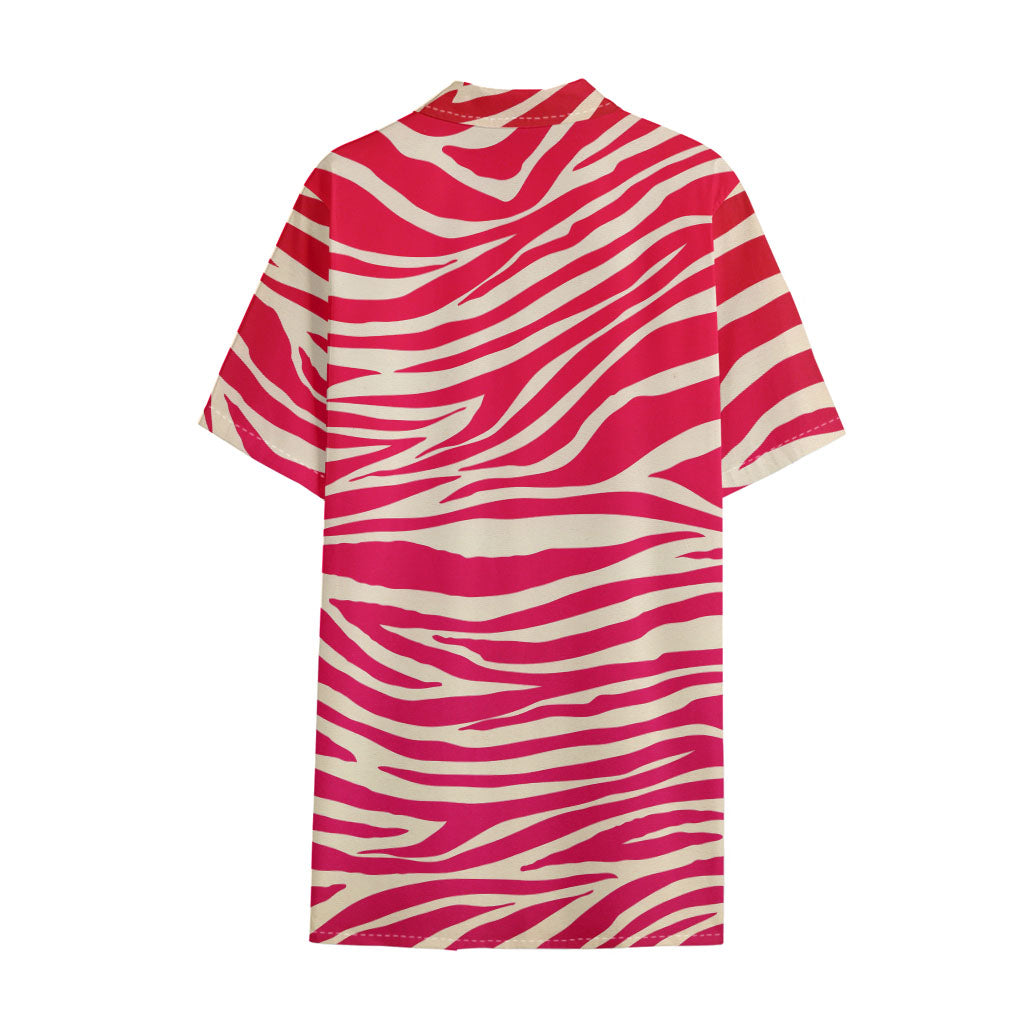 Hot Pink Zebra Pattern Print Cotton Hawaiian Shirt