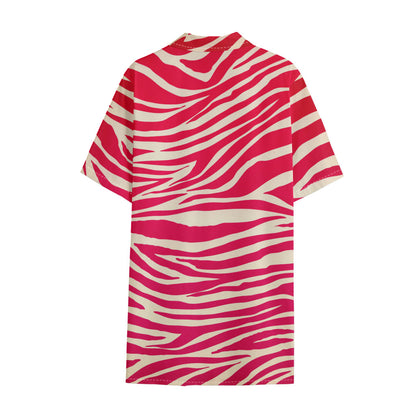 Hot Pink Zebra Pattern Print Cotton Hawaiian Shirt