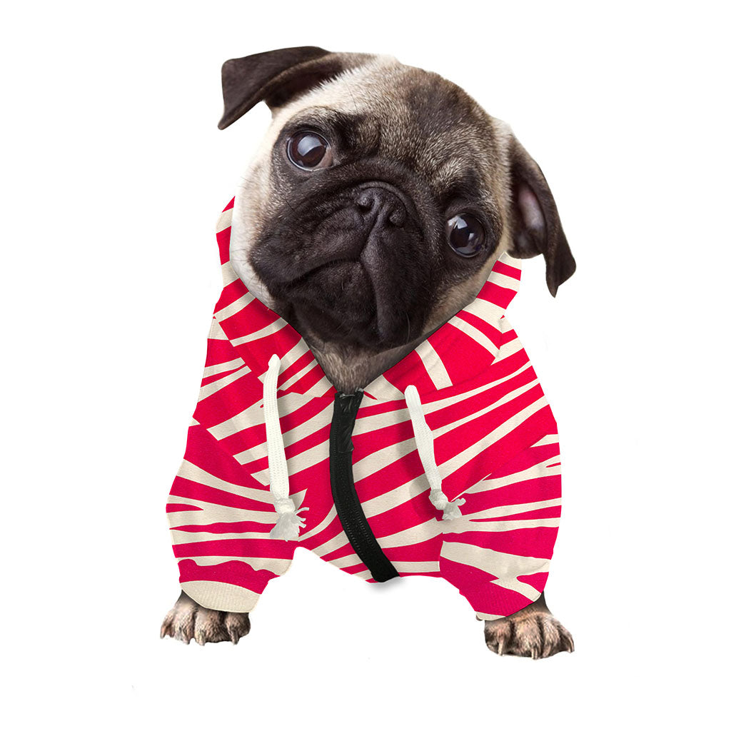 Hot Pink Zebra Pattern Print Dog Zip Up Hoodie