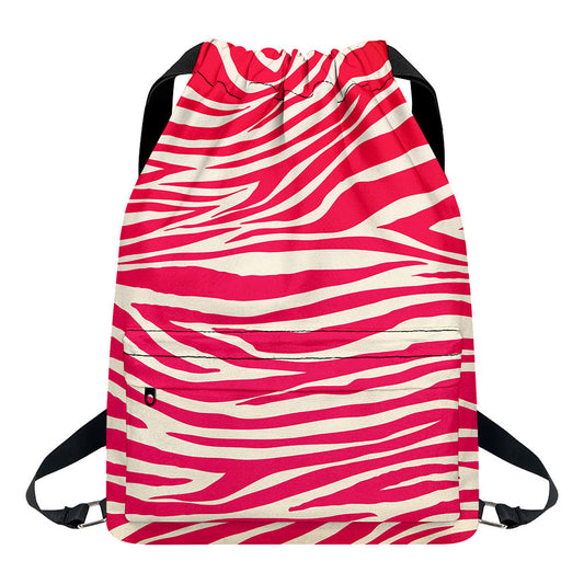 Hot Pink Zebra Pattern Print Drawstring Backpack