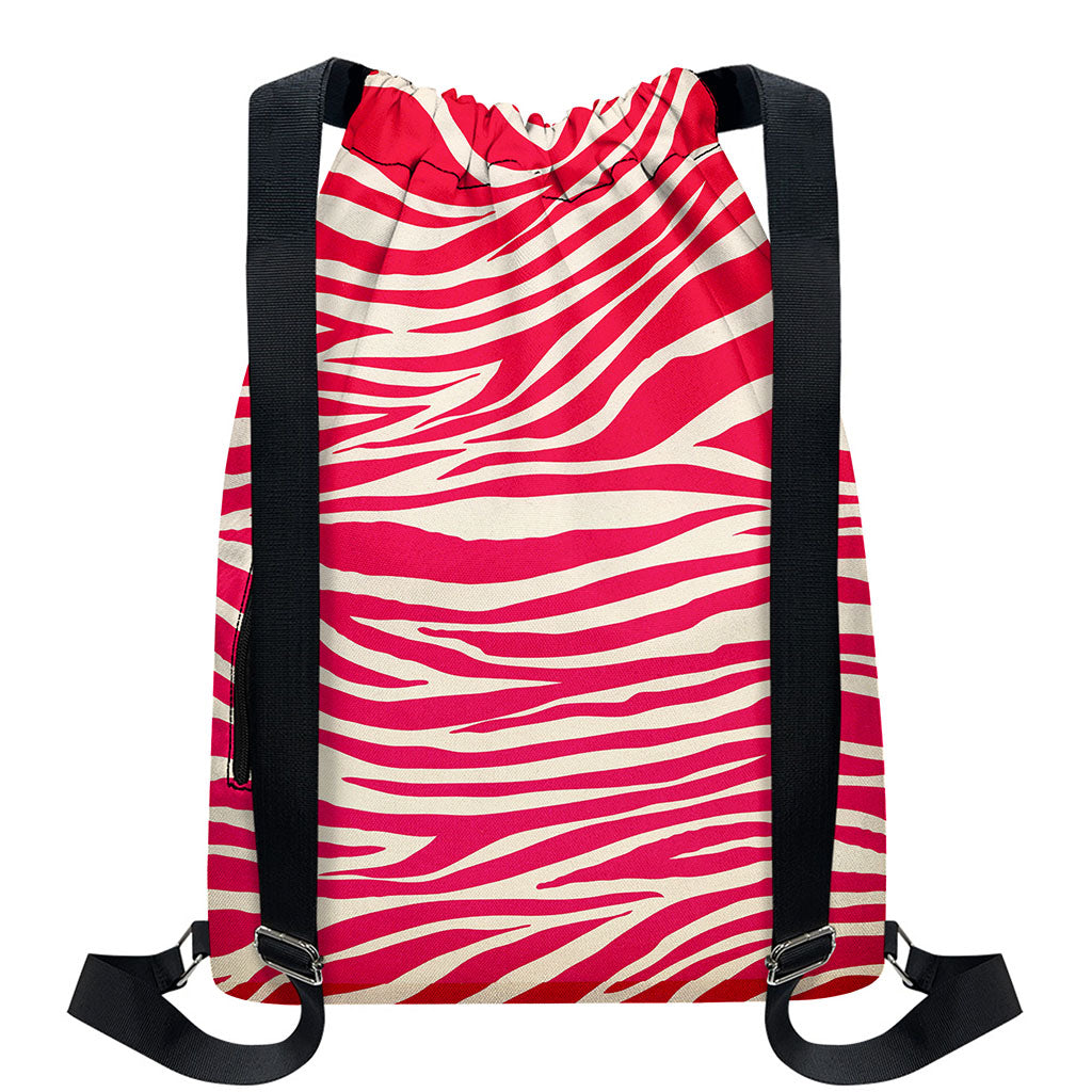 Hot Pink Zebra Pattern Print Drawstring Backpack