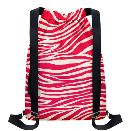 Hot Pink Zebra Pattern Print Drawstring Backpack