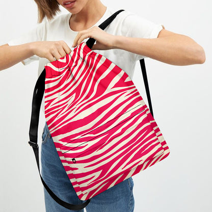 Hot Pink Zebra Pattern Print Drawstring Backpack