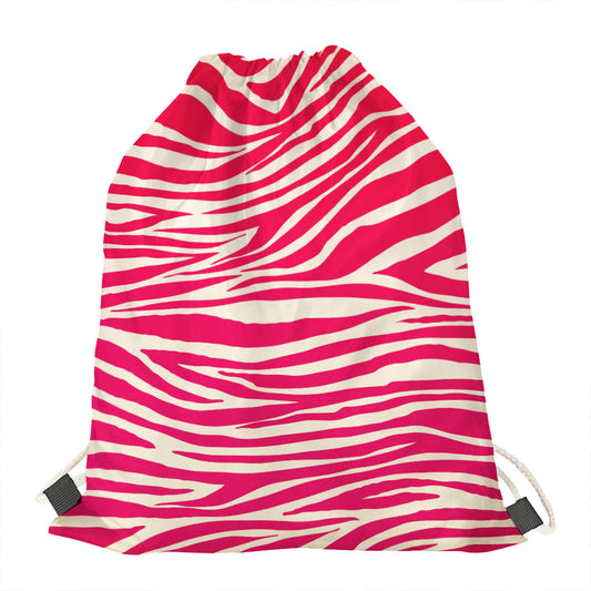 Hot Pink Zebra Pattern Print Drawstring Bag