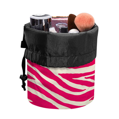 Hot Pink Zebra Pattern Print Drawstring Makeup Bag