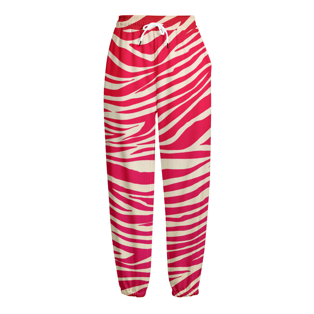 Hot Pink Zebra Pattern Print Fleece Lined Knit Pants