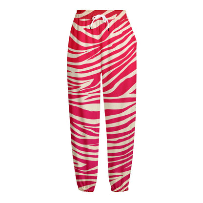 Hot Pink Zebra Pattern Print Fleece Lined Knit Pants