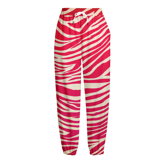 Hot Pink Zebra Pattern Print Fleece Lined Knit Pants