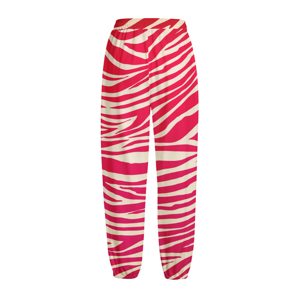 Hot Pink Zebra Pattern Print Fleece Lined Knit Pants