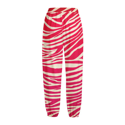 Hot Pink Zebra Pattern Print Fleece Lined Knit Pants