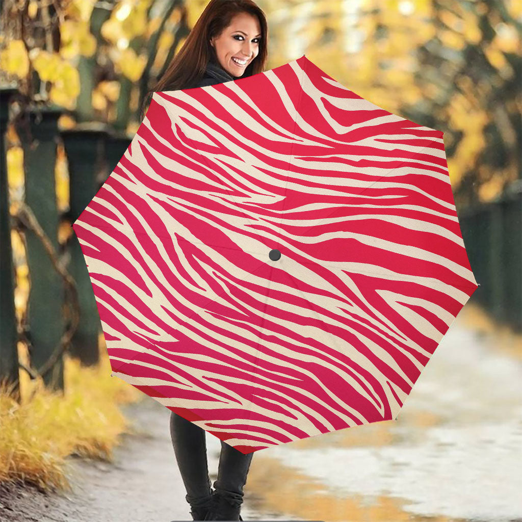 Hot Pink Zebra Pattern Print Foldable Umbrella