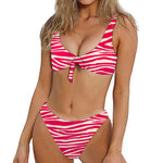 Hot Pink Zebra Pattern Print Front Bow Tie Bikini