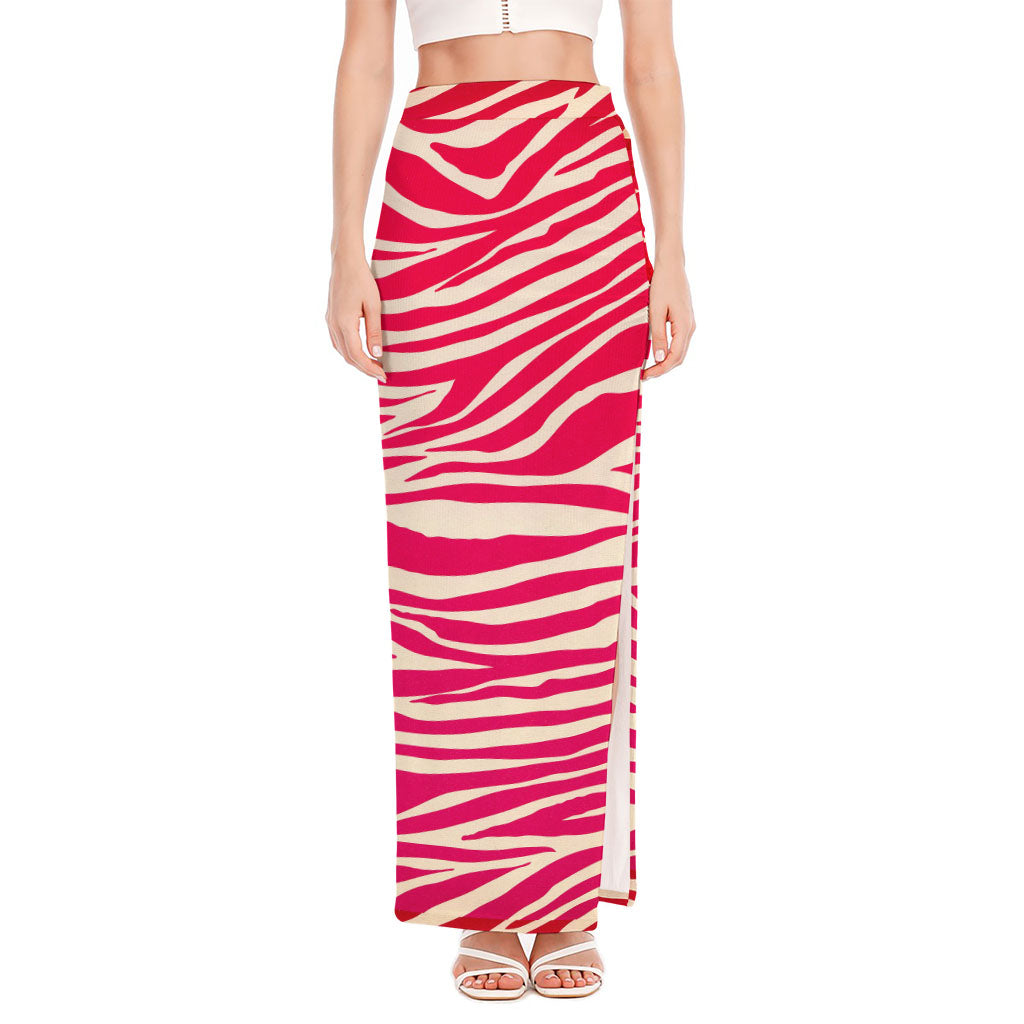 Hot Pink Zebra Pattern Print High Slit Maxi Skirt