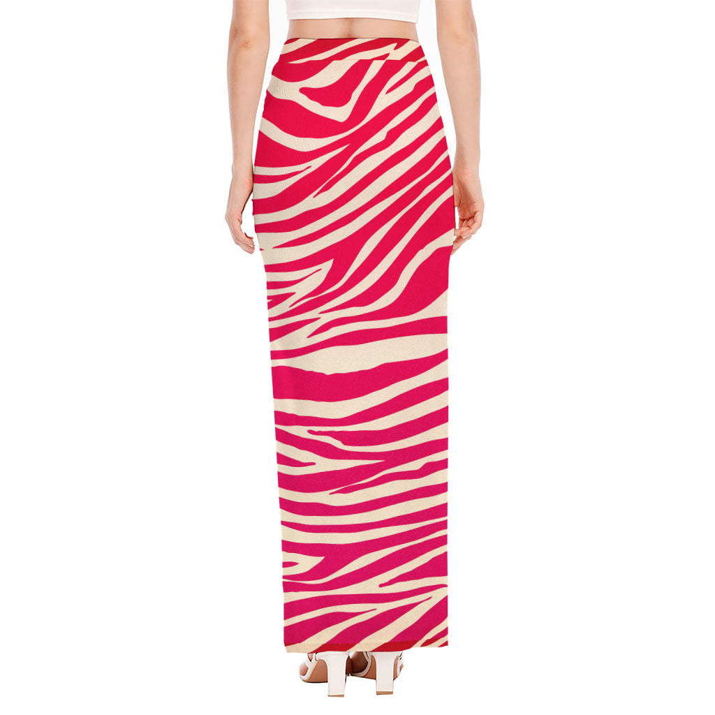 Hot Pink Zebra Pattern Print High Slit Maxi Skirt