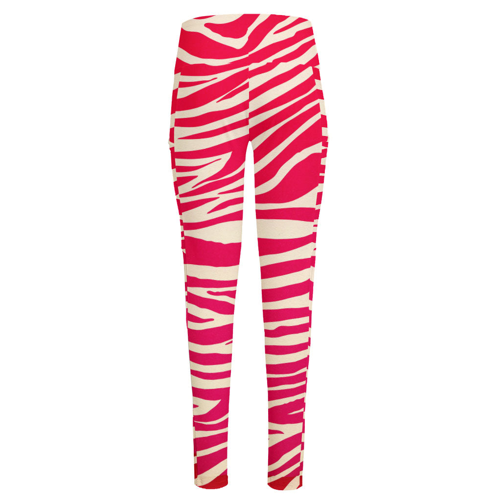 Hot Pink Zebra Pattern Print High-Waisted Pocket Leggings