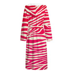 Hot Pink Zebra Pattern Print Hooded Bathrobe