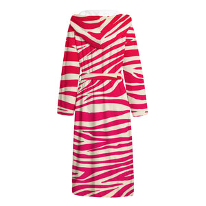 Hot Pink Zebra Pattern Print Hooded Bathrobe