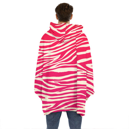 Hot Pink Zebra Pattern Print Hoodie Blanket
