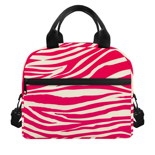 Hot Pink Zebra Pattern Print Insulated Lunch Bag