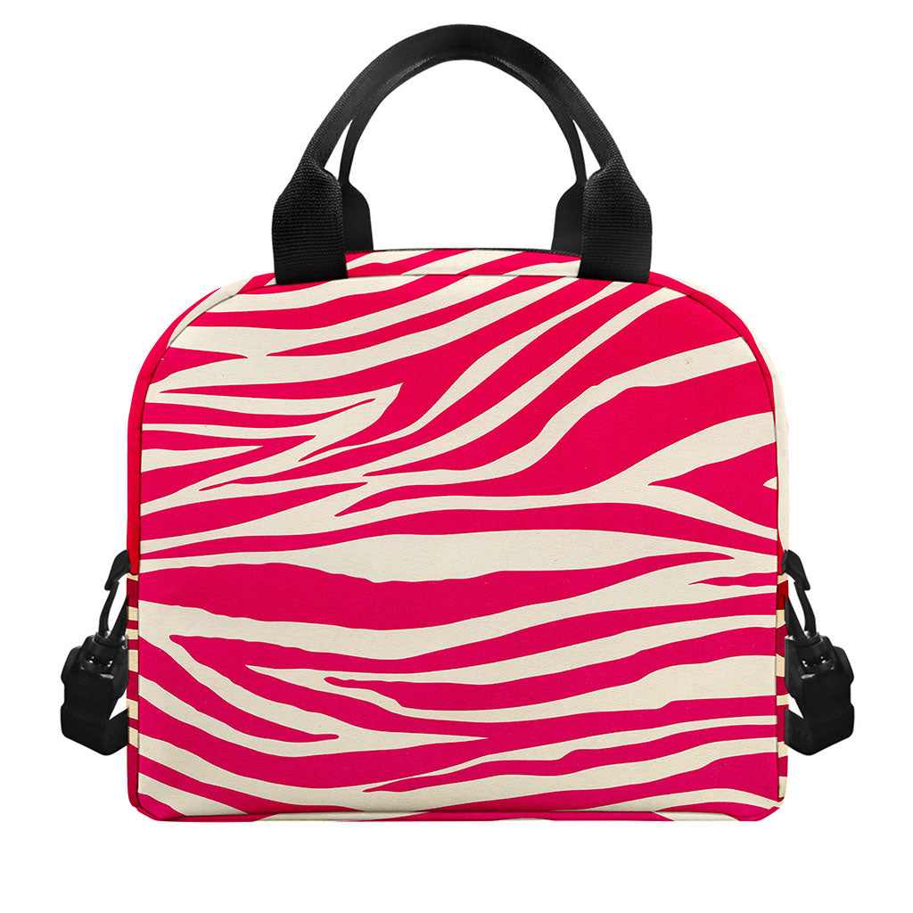 Hot Pink Zebra Pattern Print Insulated Lunch Bag