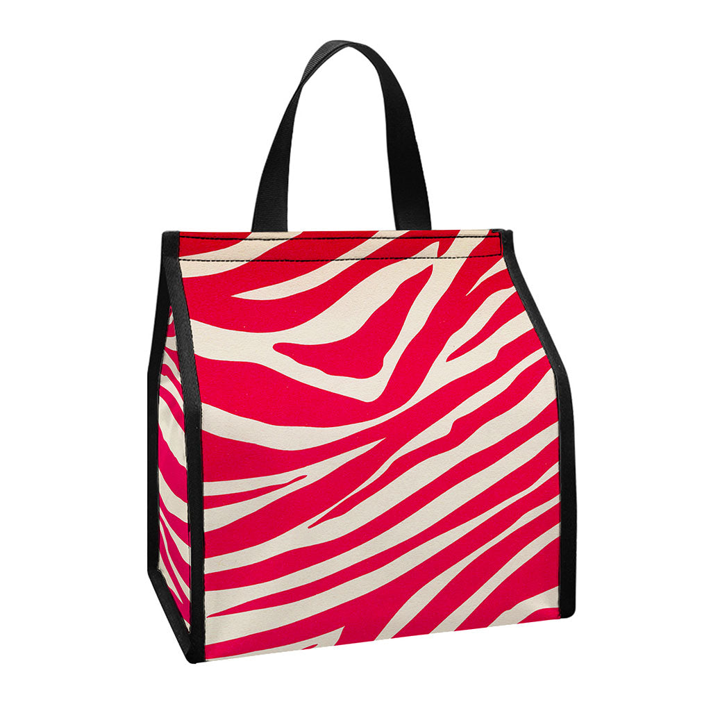 Hot Pink Zebra Pattern Print Insulated Lunch Tote