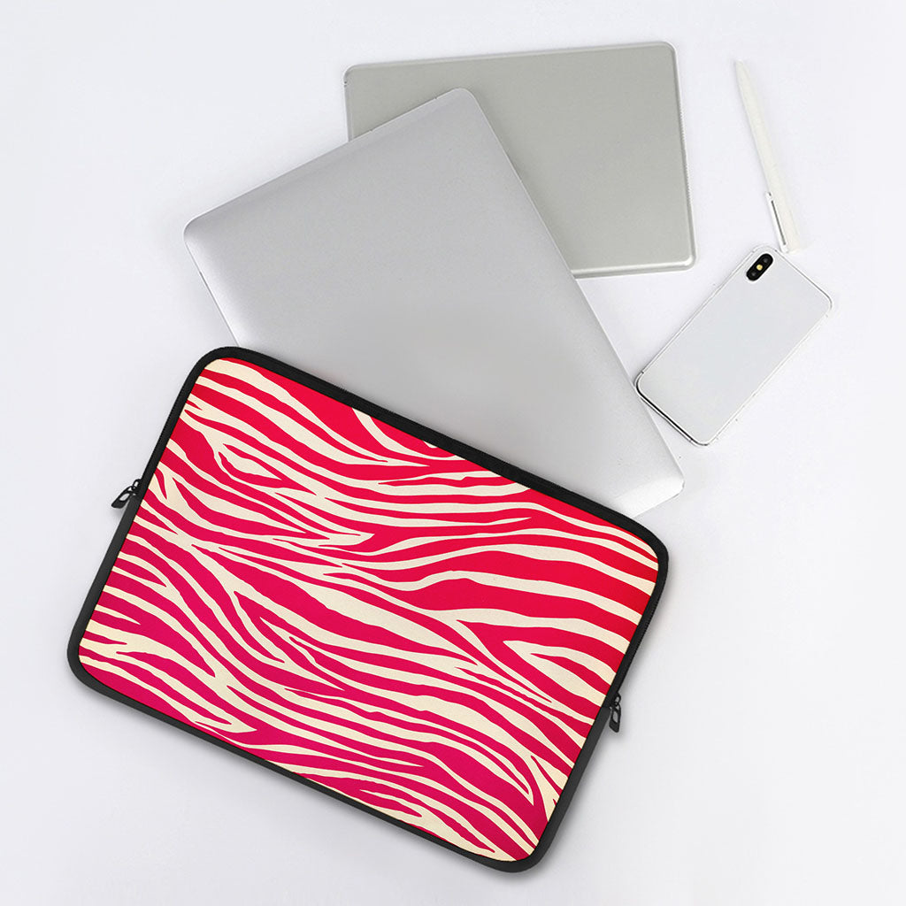 Hot Pink Zebra Pattern Print Laptop Sleeve