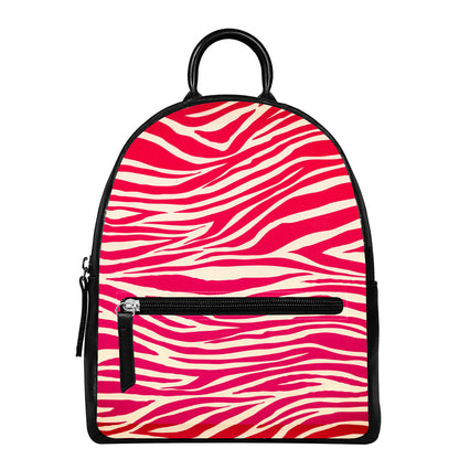 Hot Pink Zebra Pattern Print Leather Backpack