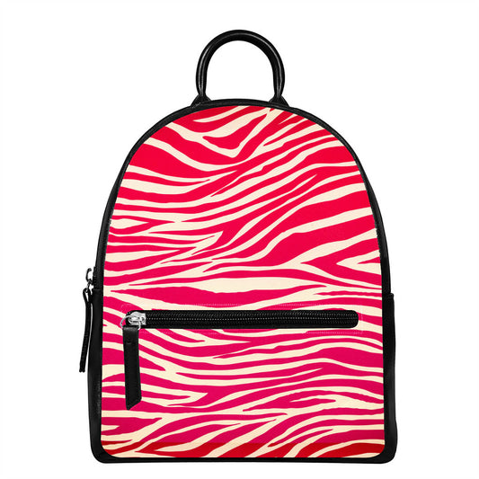 Hot Pink Zebra Pattern Print Leather Backpack