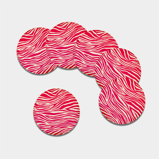 Hot Pink Zebra Pattern Print Leather Coaster Set