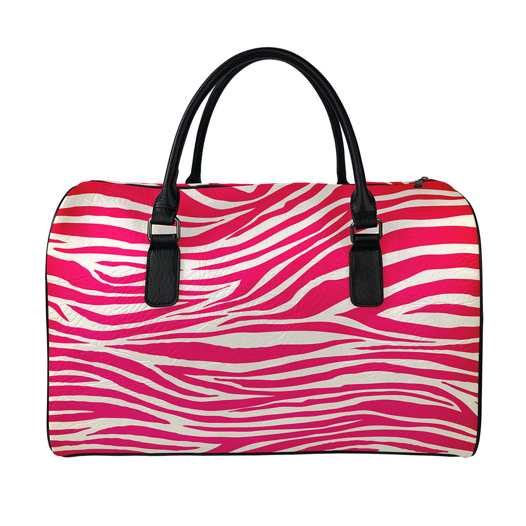Hot Pink Zebra Pattern Print Leather Duffle Bag