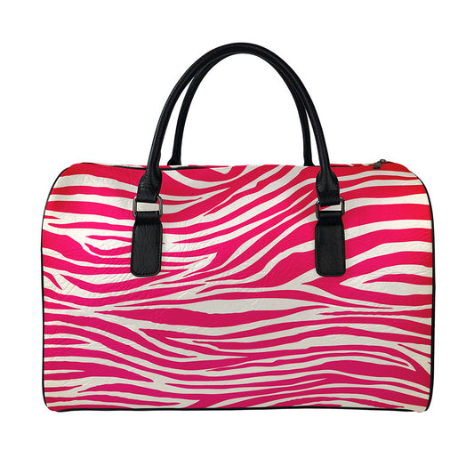 Hot Pink Zebra Pattern Print Leather Duffle Bag