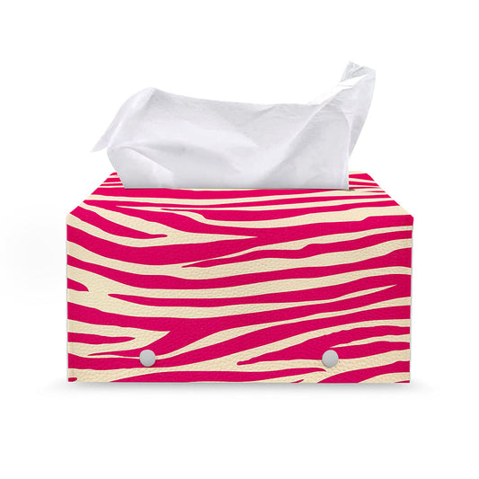 Hot Pink Zebra Pattern Print Leather Tissue Box Cover