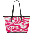 Hot Pink Zebra Pattern Print Leather Tote Bag With Zipper