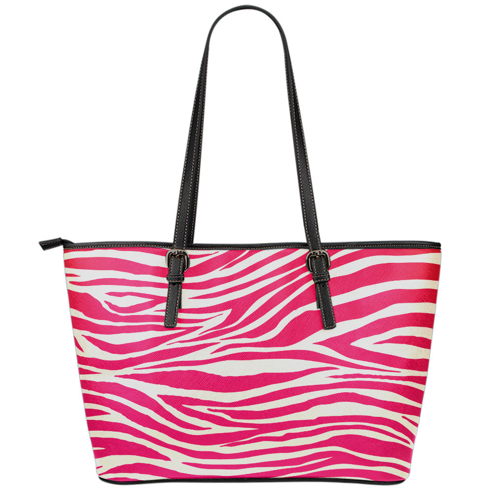 Hot Pink Zebra Pattern Print Leather Tote Bag