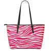 Hot Pink Zebra Pattern Print Leather Tote Bag