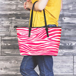 Hot Pink Zebra Pattern Print Leather Tote Bag