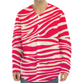 Hot Pink Zebra Pattern Print Long Sleeve Baseball Jersey