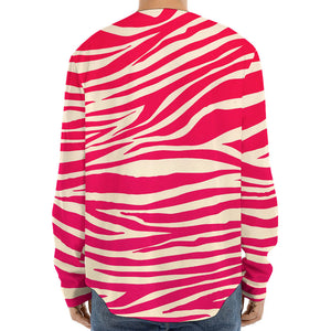 Hot Pink Zebra Pattern Print Long Sleeve Baseball Jersey