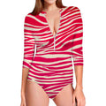 Hot Pink Zebra Pattern Print Long Sleeve Swimsuit