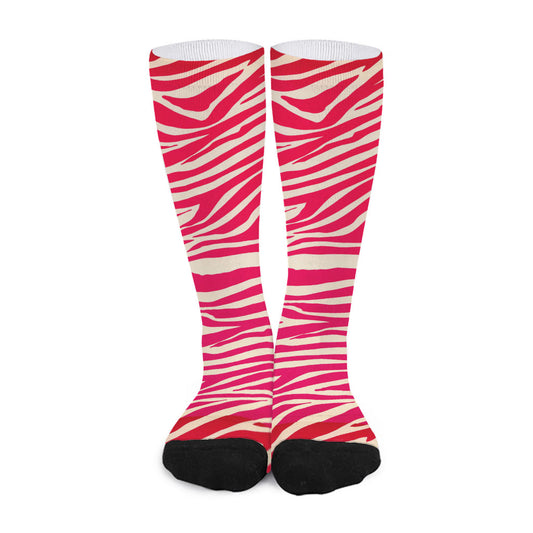 Hot Pink Zebra Pattern Print Long Socks
