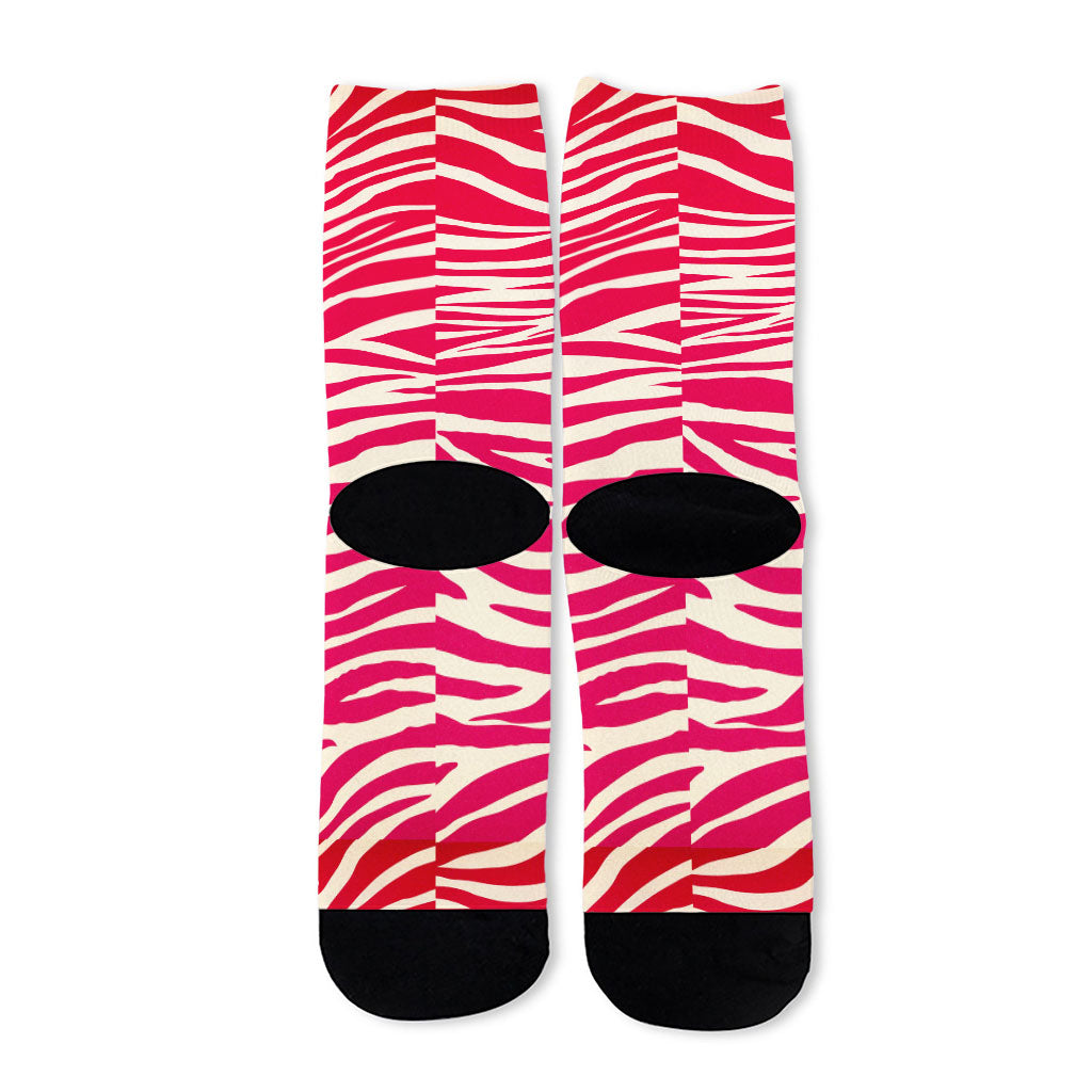 Hot Pink Zebra Pattern Print Long Socks