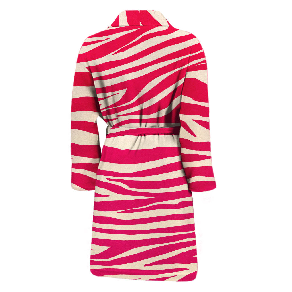 Hot Pink Zebra Pattern Print Men's Bathrobe