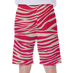 Hot Pink Zebra Pattern Print Men's Beach Shorts