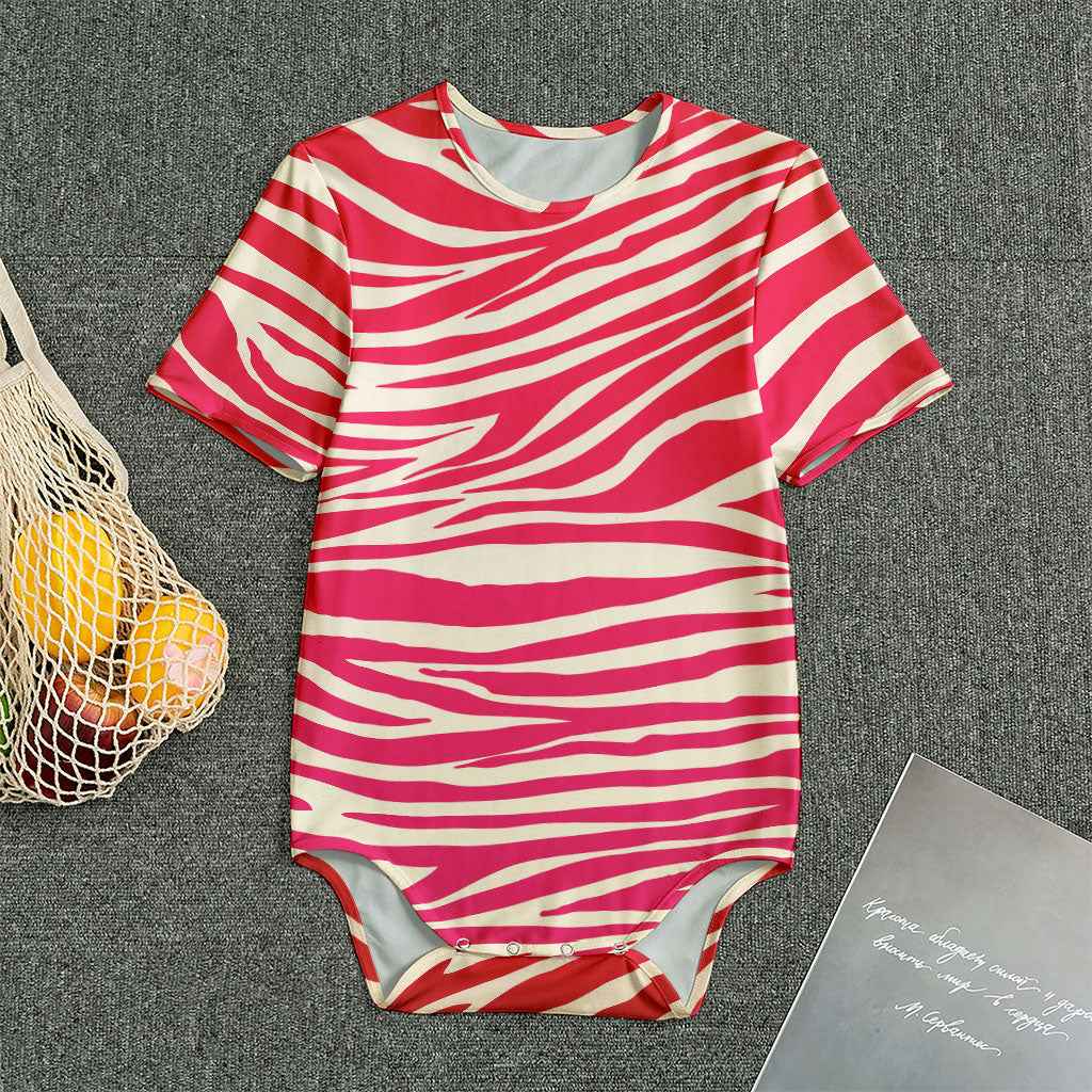 Hot Pink Zebra Pattern Print Men's Bodysuit