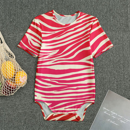 Hot Pink Zebra Pattern Print Men's Bodysuit